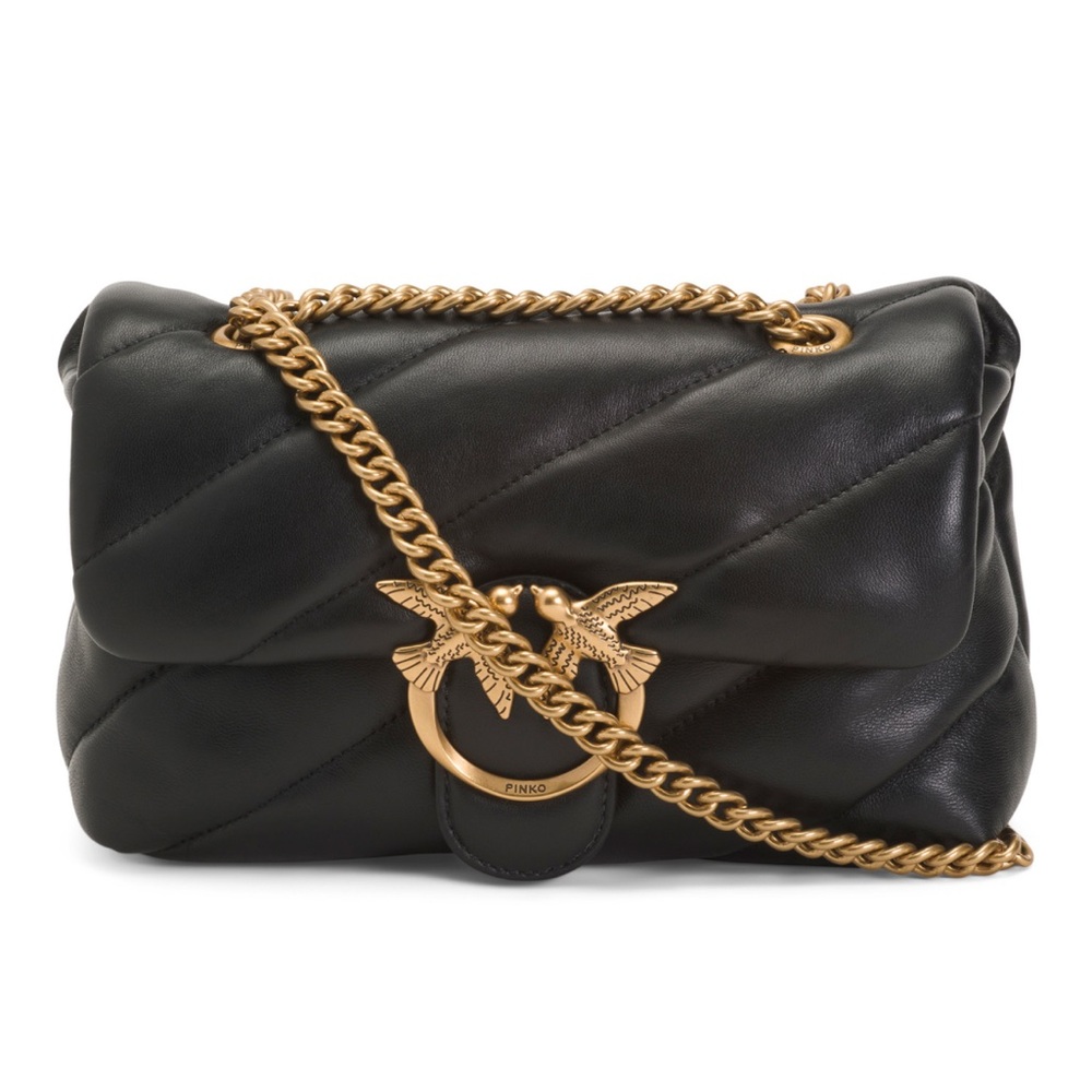 Pinko Quilted Black Crossbody Bag with Gold Chain